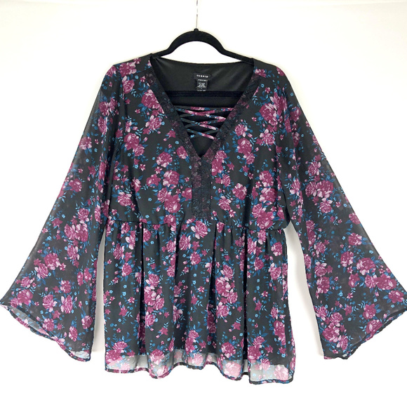 torrid Tops - Torrid Floral Blouse Belle Sleeves Corset Top PS 1